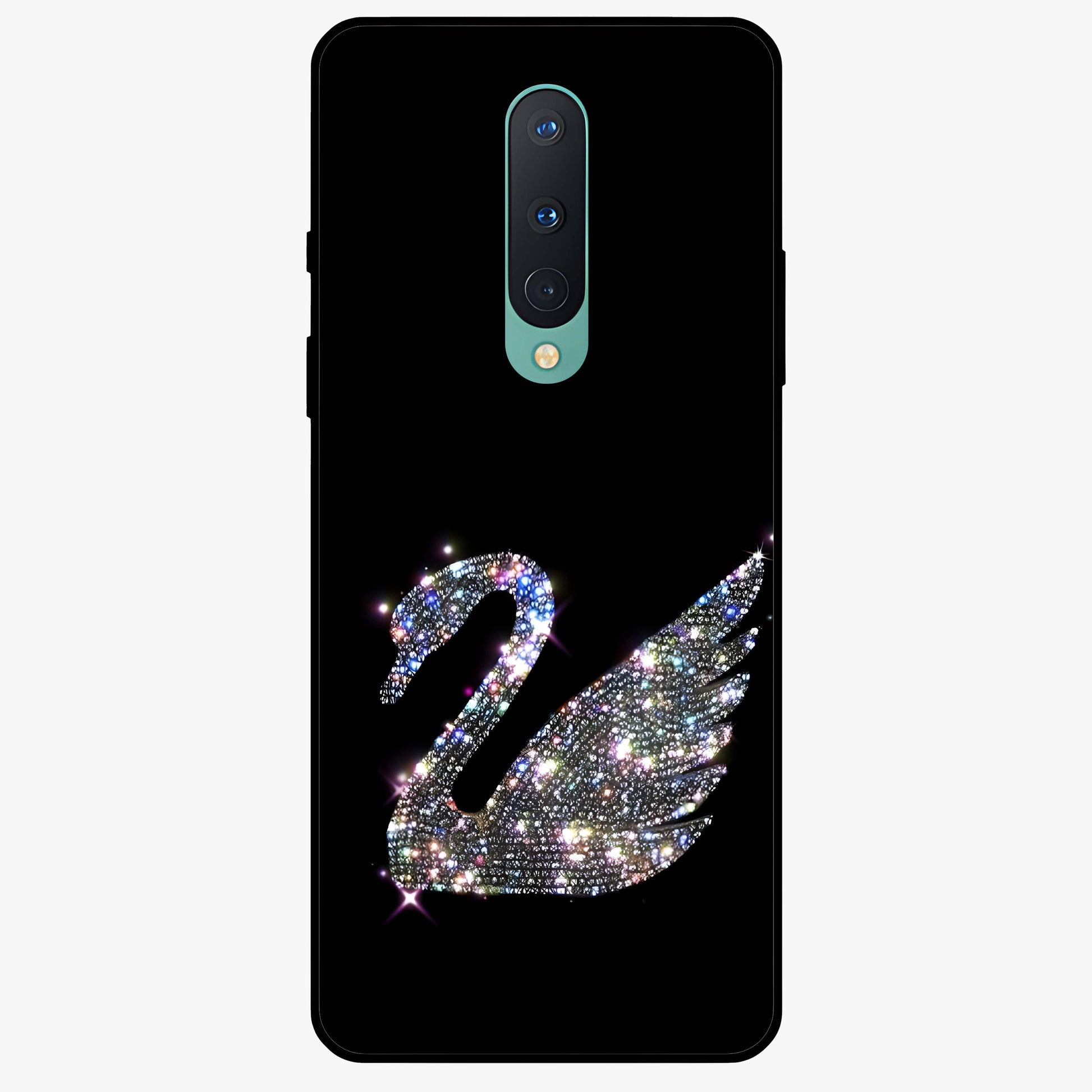 Starlit Swan Grace Glass Case showing flat back view with graceful swan artwork under starry sky and glossy glass finish.