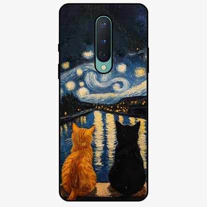 Starry River Cats Glass Case showing flat back view with cats by a starry river artwork and glossy glass finish.