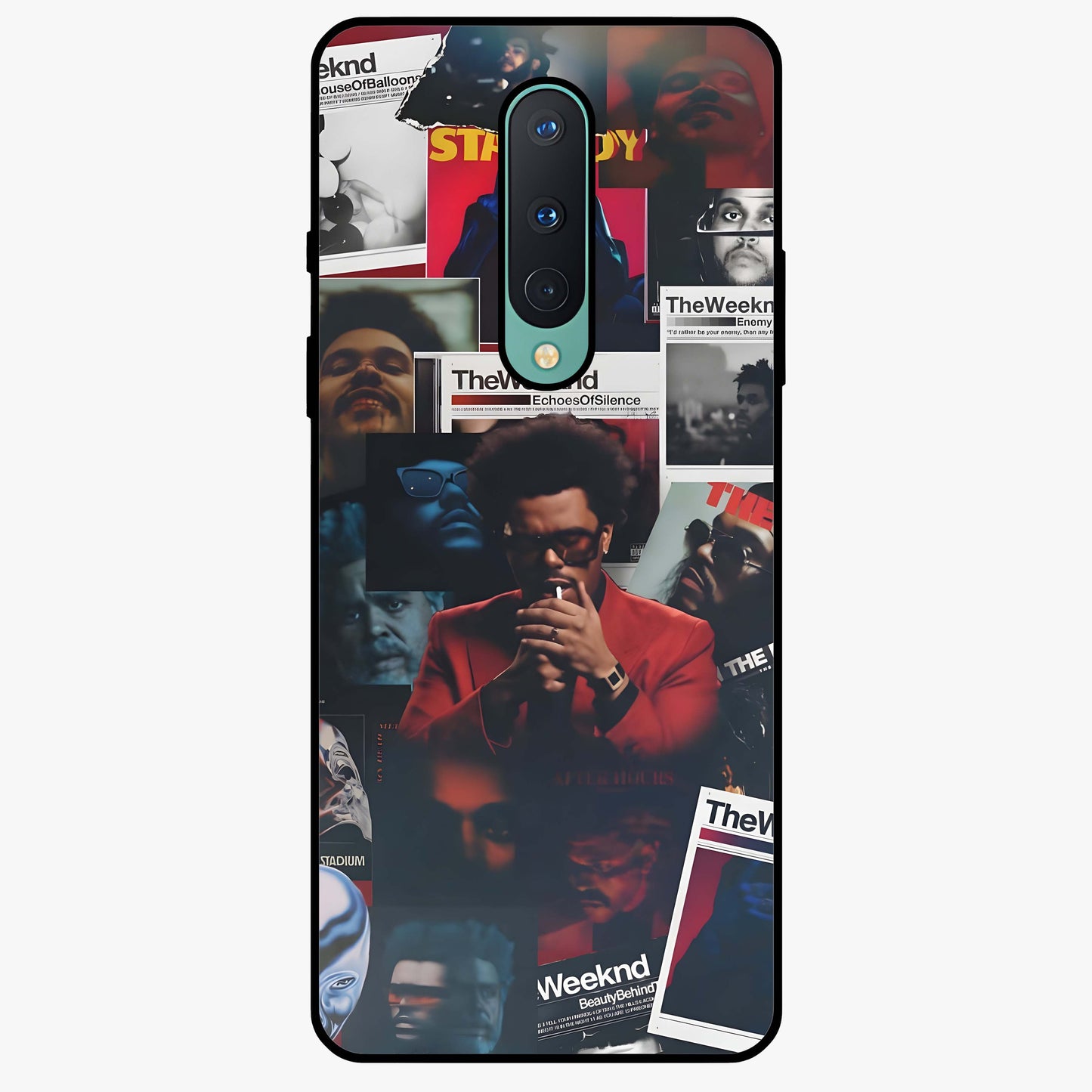 The Weeknd Glass Case showing flat back view with music inspired artistic portrait artwork and glossy glass finish.