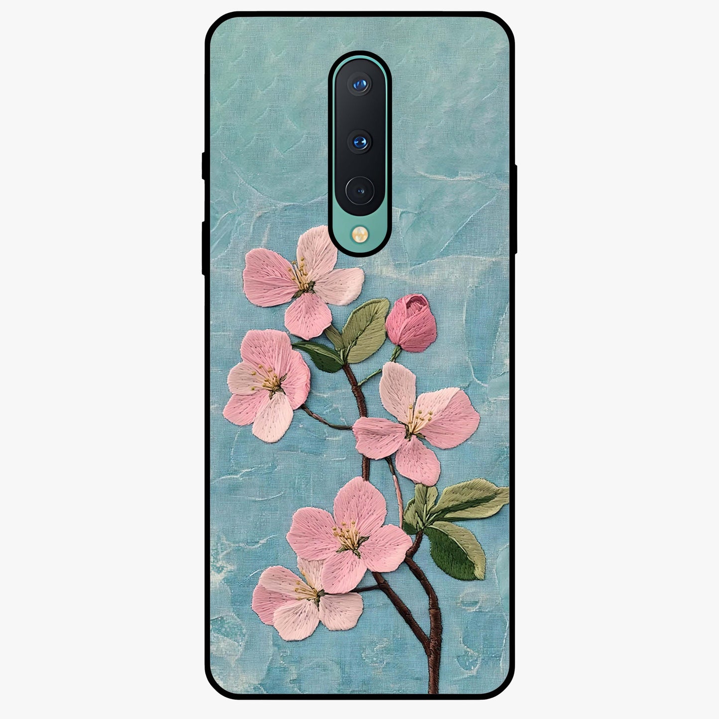 Threaded Blossom Breeze Glass Case showing flat back view with delicate blossom artwork and glossy glass finish.