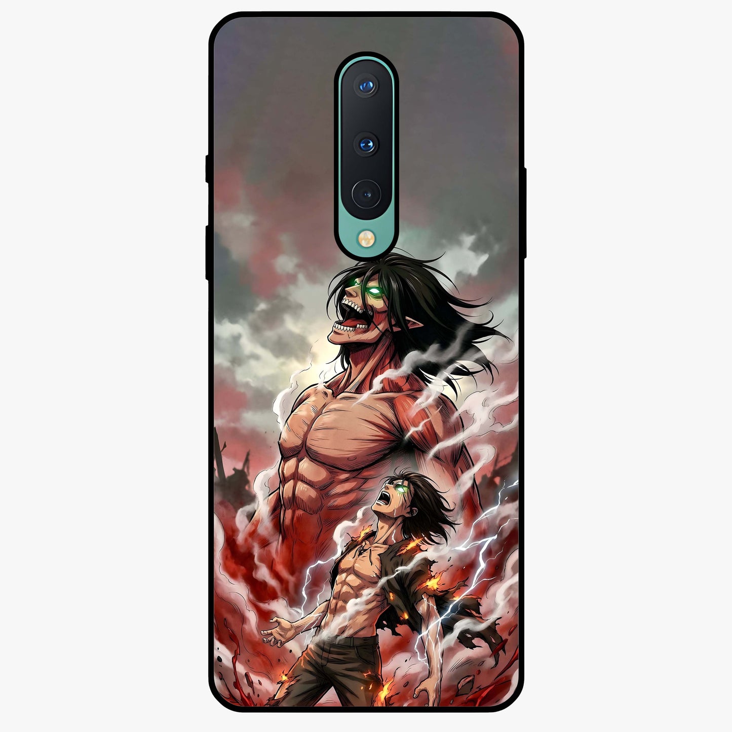 Titan Awakening Fury Glass Case showing flat back view with powerful titan inspired artwork and glossy glass finish.
