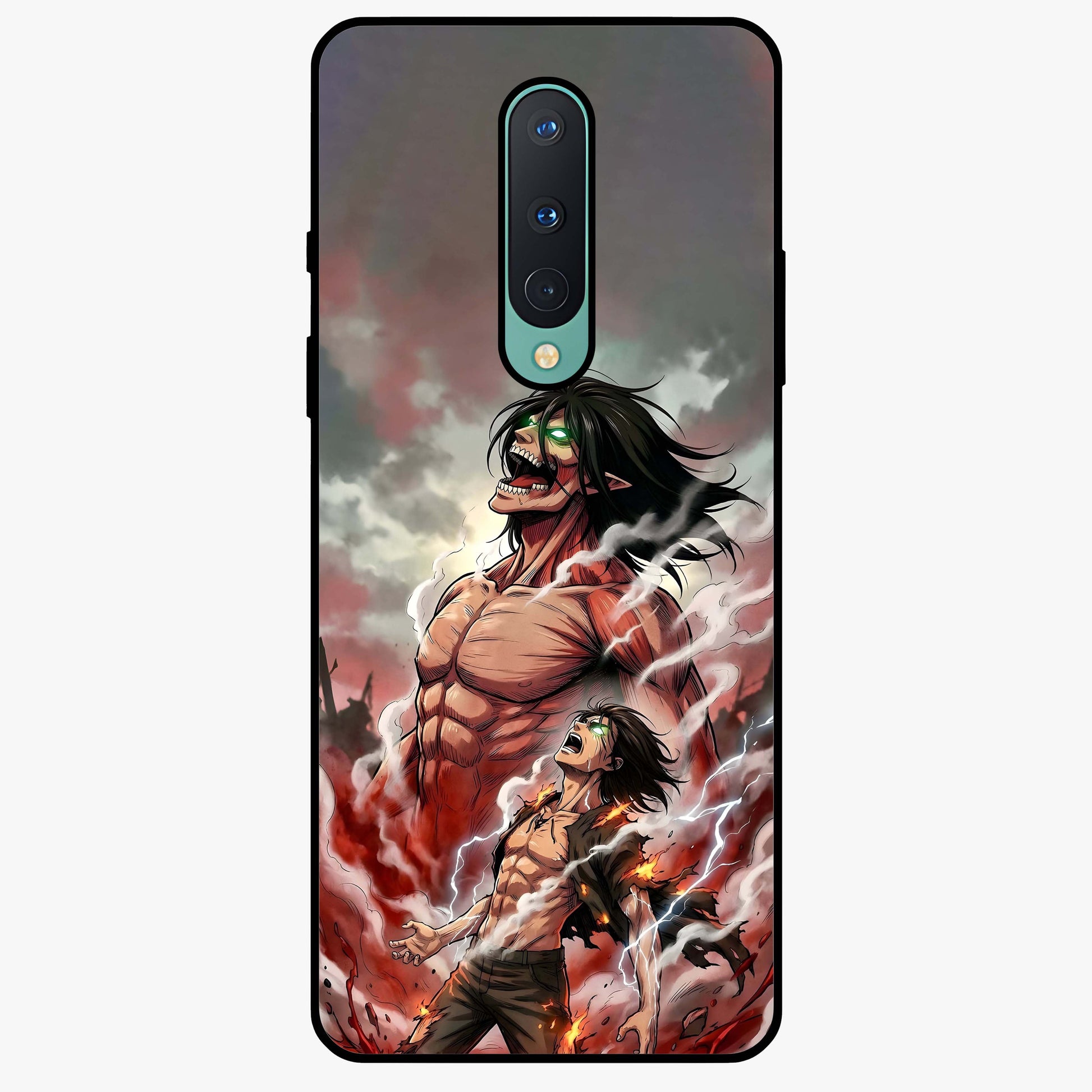Titan Awakening Fury Glass Case showing flat back view with powerful titan inspired artwork and glossy glass finish.