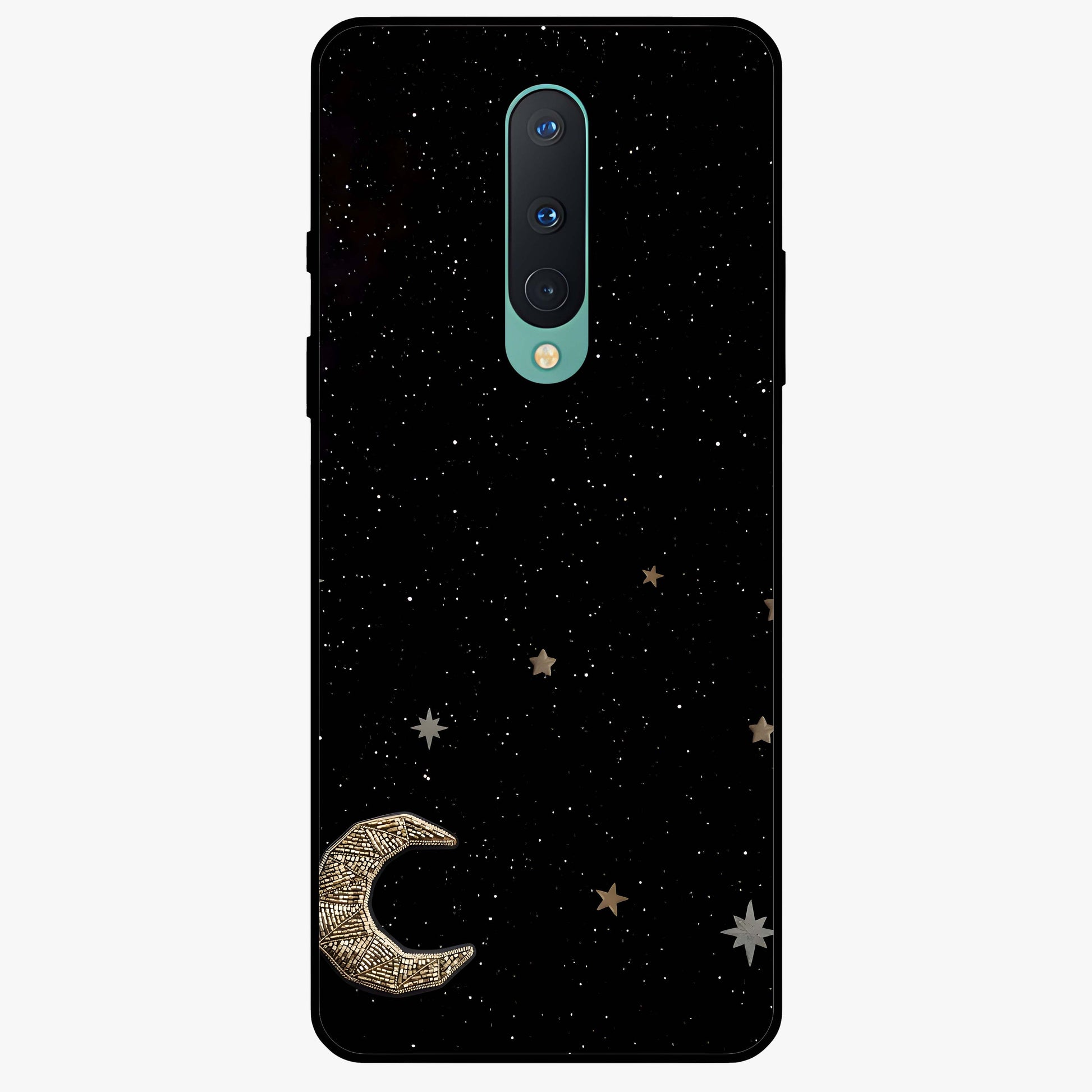 Twinkle Star With Half Moon Glass Case showing flat back view with star and half moon artwork and glossy glass finish.