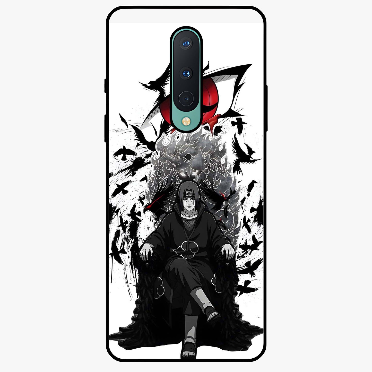 Uchiha Shadow Throne Glass Case showing flat back view with cosmic underwater themed artwork and glossy glass finish.