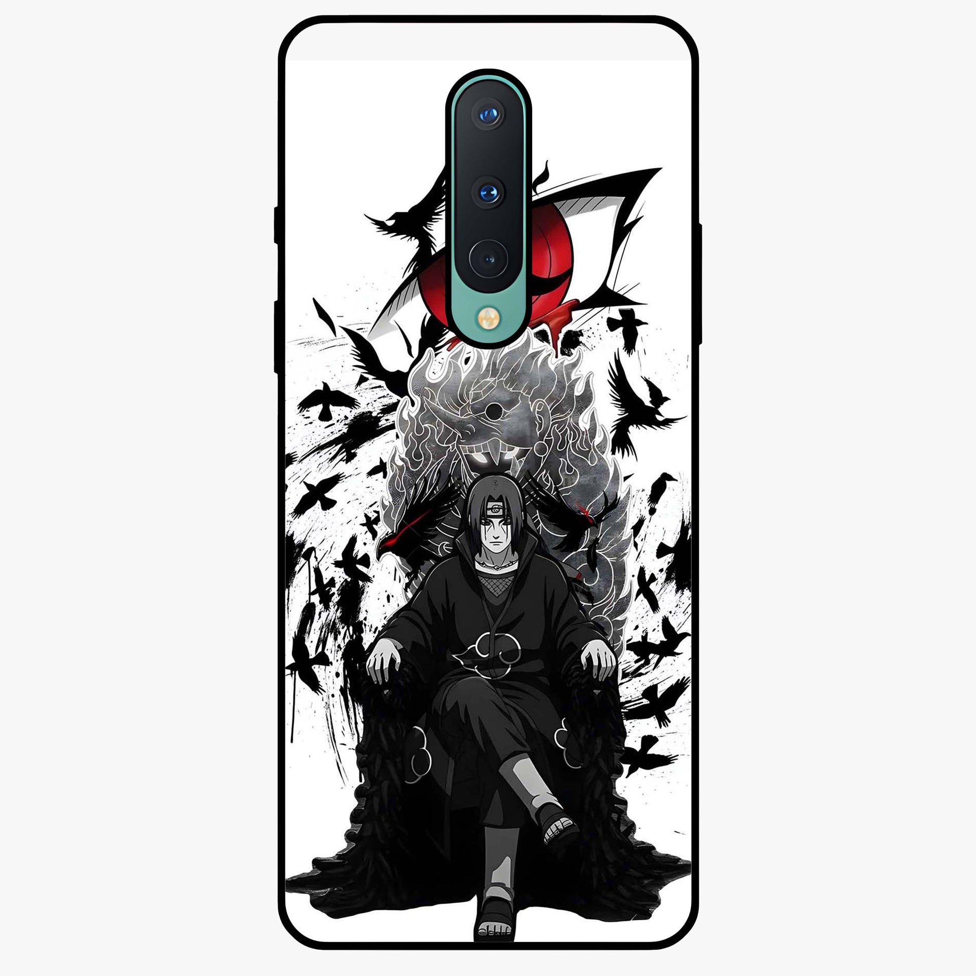 Uchiha Shadow Throne Glass Case showing flat back view with cosmic underwater themed artwork and glossy glass finish.