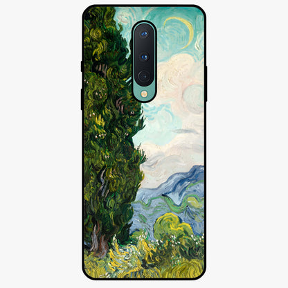Van Gogh Vintage Art Glass Case showing flat back view with vintage painterly artwork inspired by Van Gogh style and glossy glass finish.