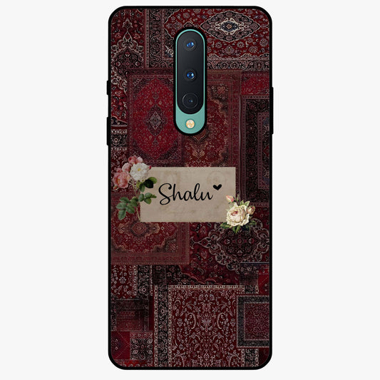Velvet Wine Pattern Custom Name Glass Case showing flat back view with elegant wine colored pattern artwork and personalized name design.