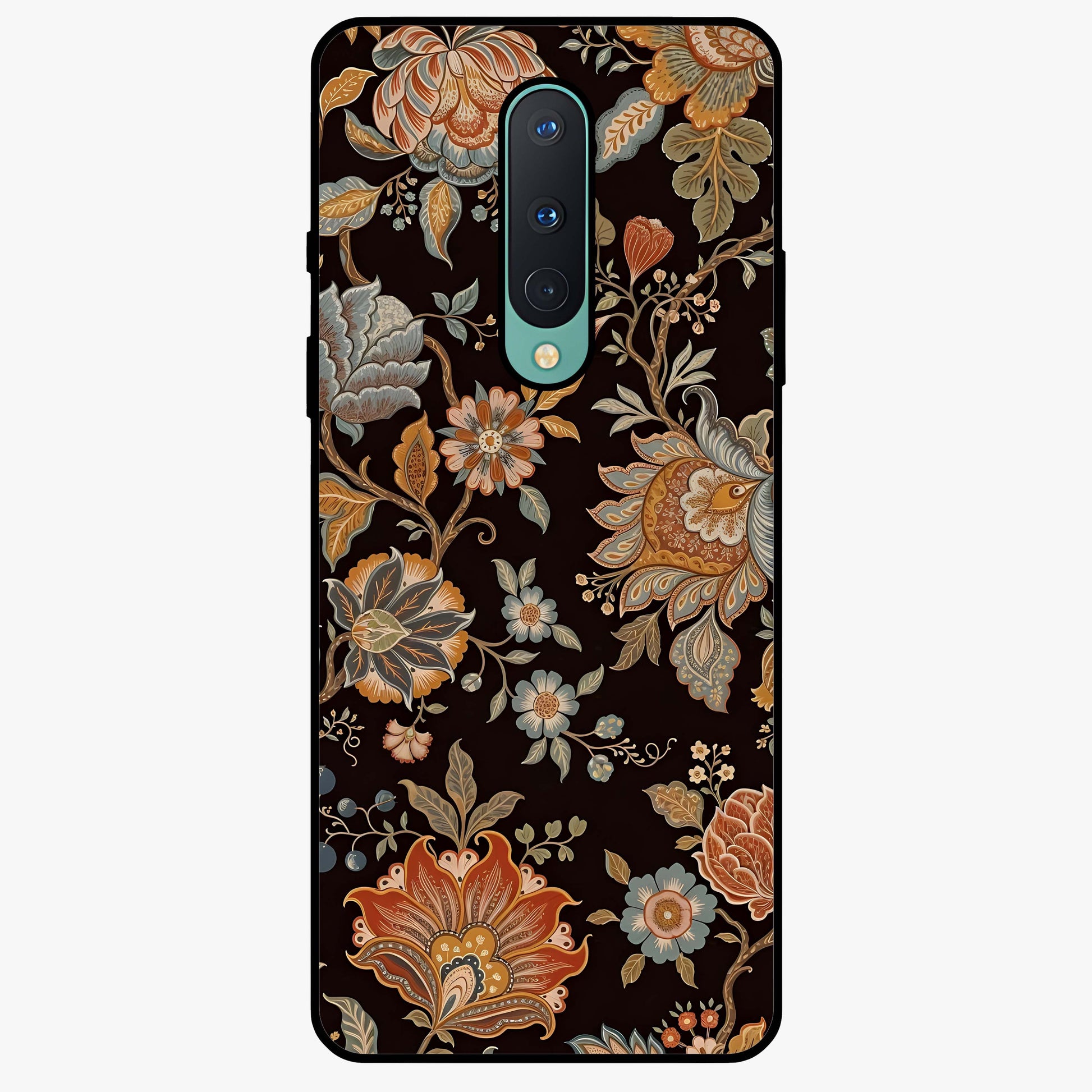 Vintage Floral Dream Glass Case showing flat back view with classic floral artwork and glossy glass finish.