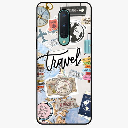 Wanderlust Journal Glass Case showing flat back view with travel inspired artwork and glossy glass finish.