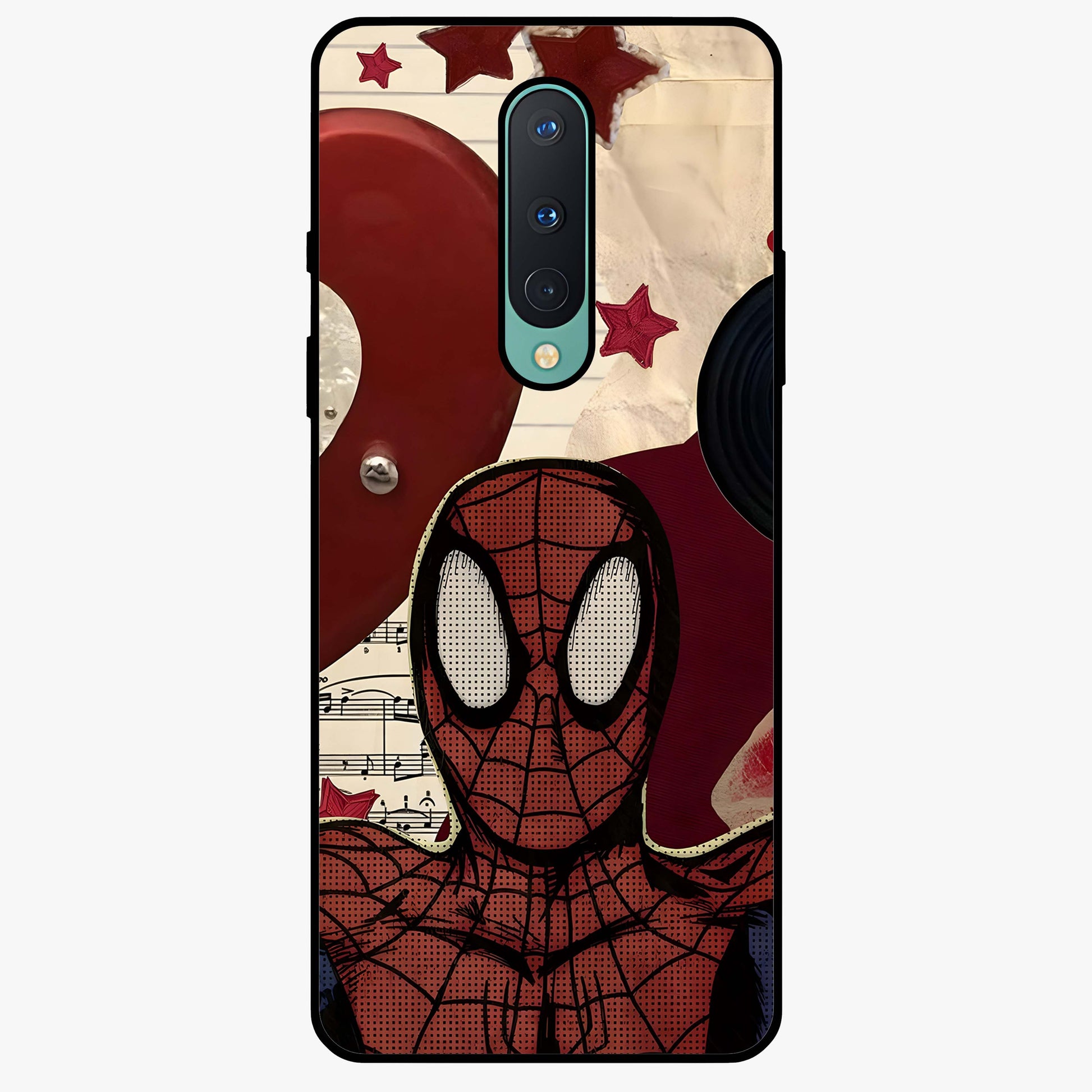 Web Warrior Vibes Glass Case showing flat back view with superhero inspired web themed artwork and glossy glass finish.