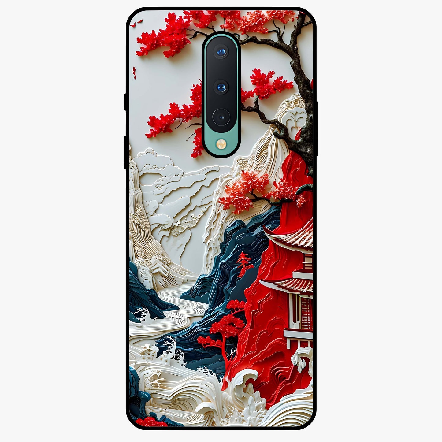 Whispers Of Sakura Waves Glass Case showing flat back view with cherry blossom wave artwork and glossy glass finish.