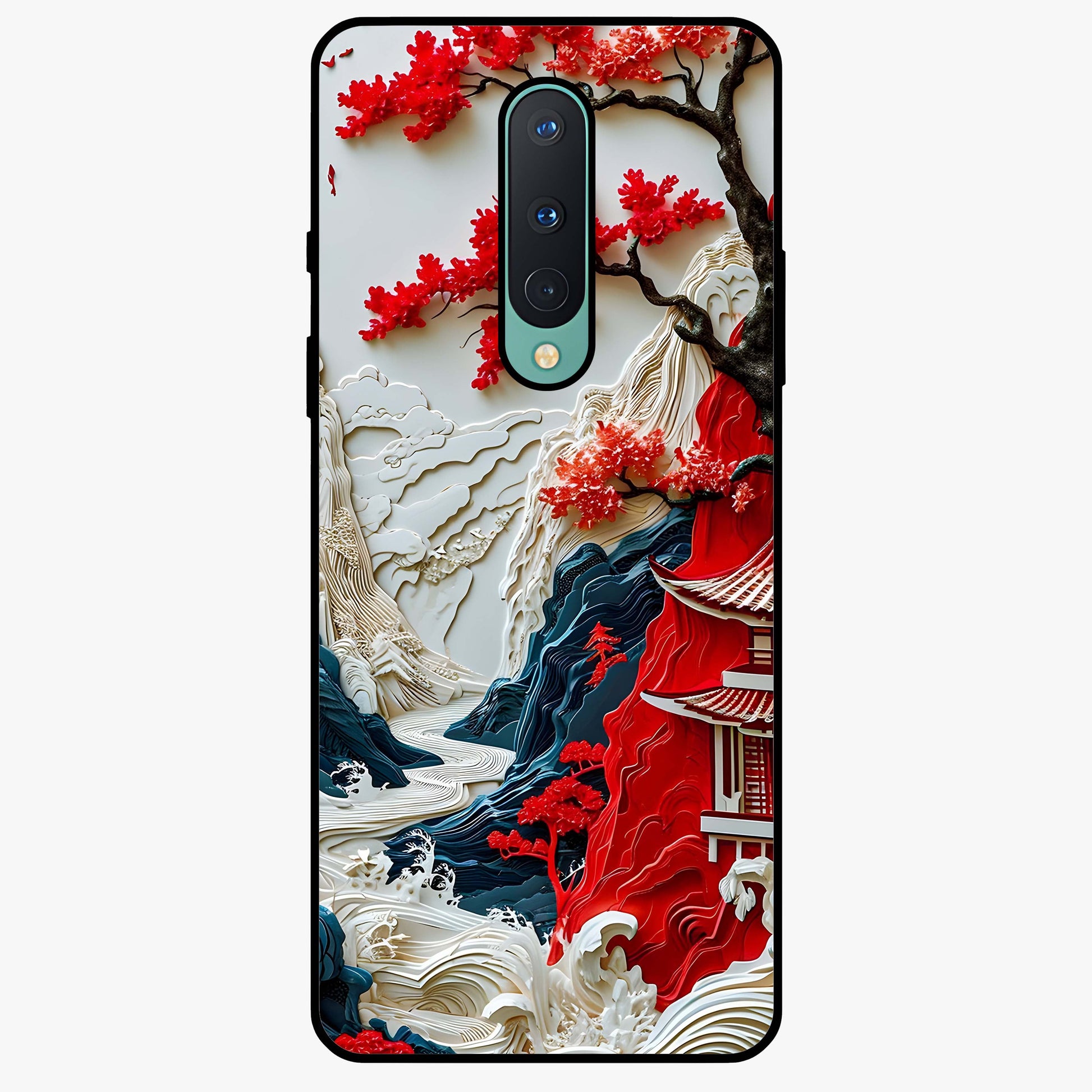 Whispers Of Sakura Waves Glass Case showing flat back view with cherry blossom wave artwork and glossy glass finish.