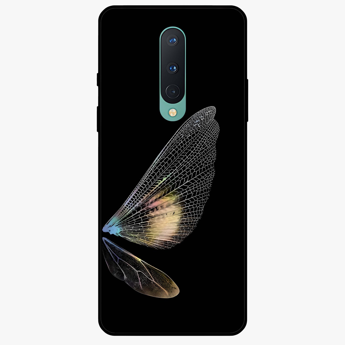 Whispers Of Wings Glass Case showing flat back view with graceful wing inspired artwork and glossy glass finish.