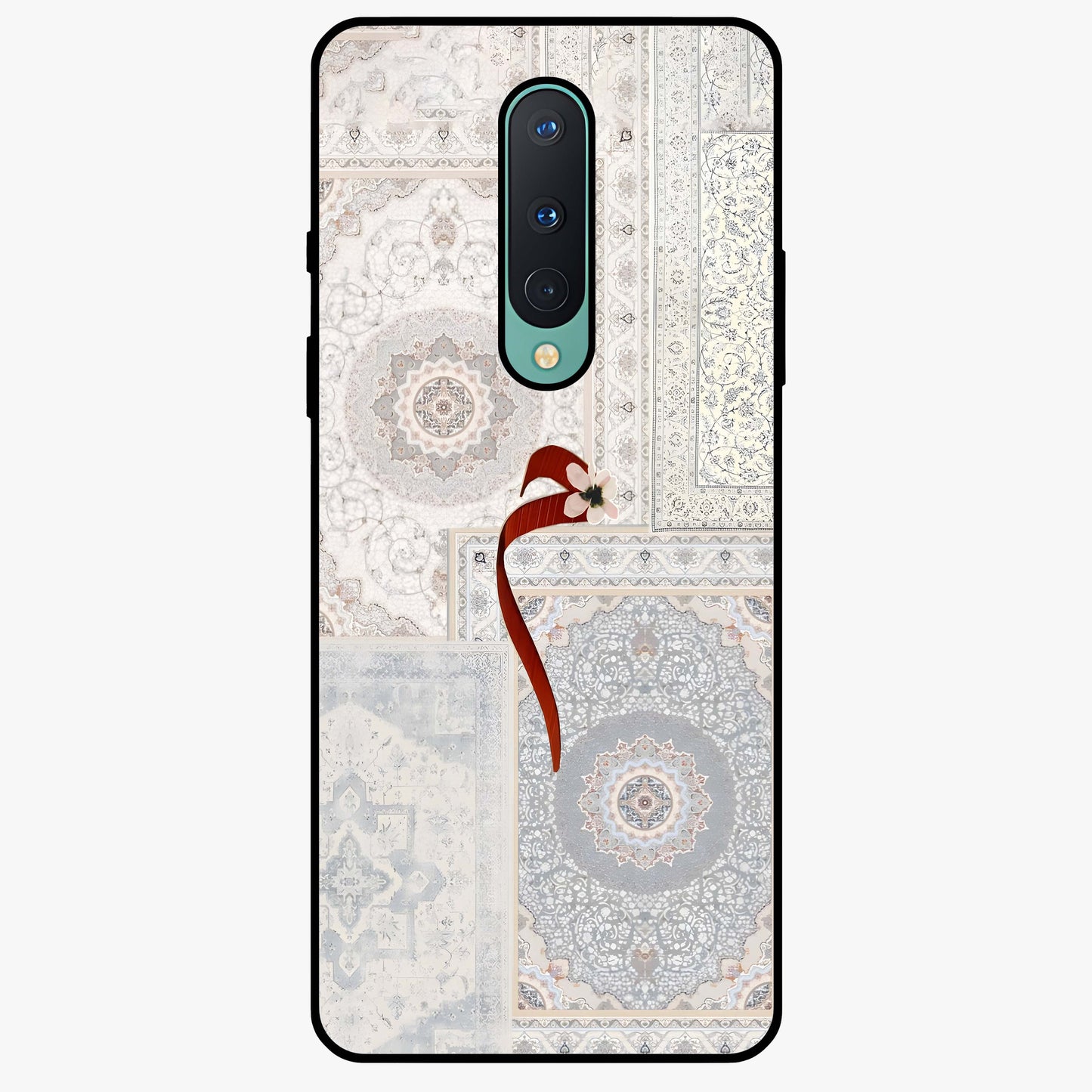 White Aesthetic Bow Glass Case showing flat back view with minimal bow artwork and glossy glass finish.