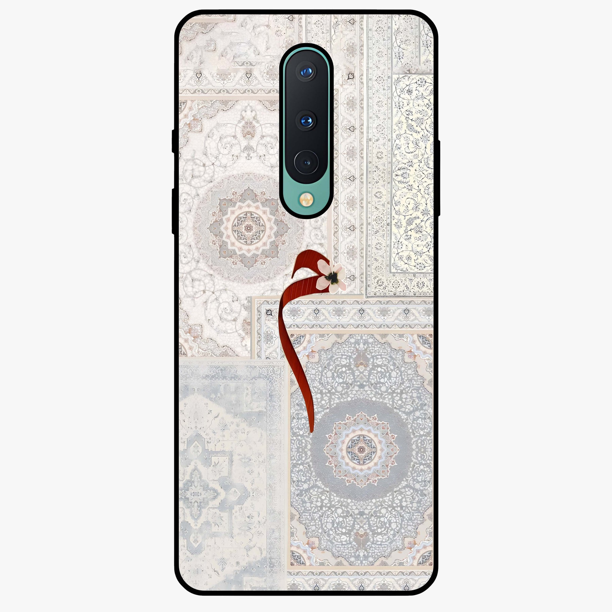 White Aesthetic Bow Glass Case showing flat back view with minimal bow artwork and glossy glass finish.