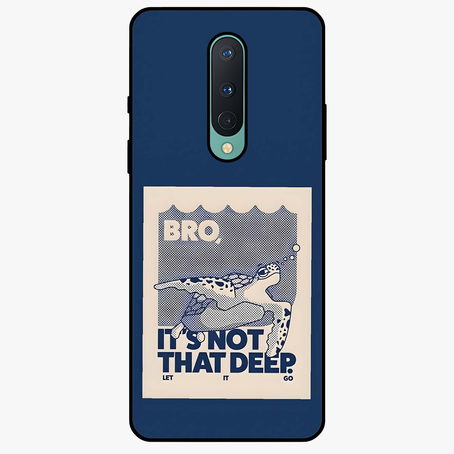 Worry Less Swim Glass Case showing flat back view with playful motivational artwork and glossy glass finish.