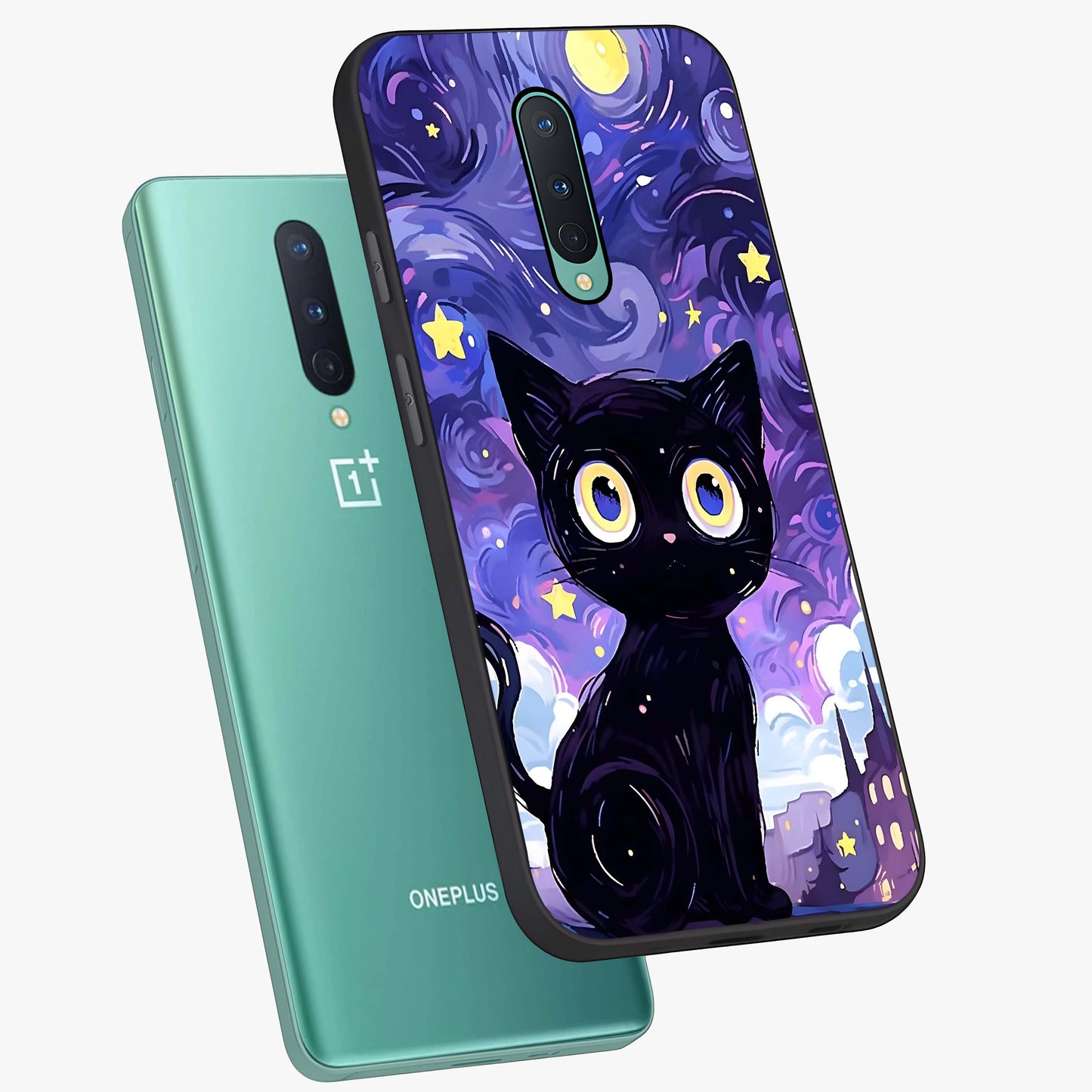 Abstract Cat Art Glass Case displayed in angled mockup highlighting modern abstract cat artwork and sleek glass surface.