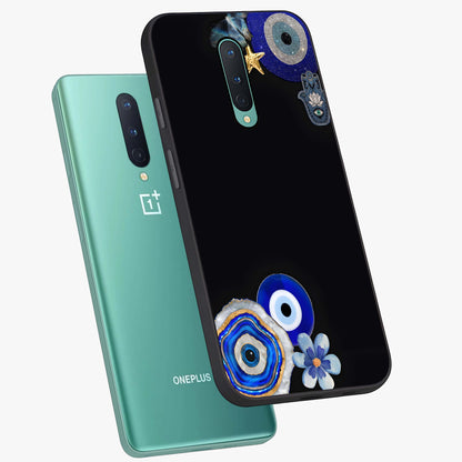 Aesthetic Blue Evil Eye Glass Case displayed in angled mockup highlighting blue evil eye symbol and spiritual aesthetic design.