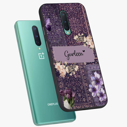 Antique Floral Whisper Custom Name Glass Case displayed in angled mockup highlighting elegant antique floral aesthetic.