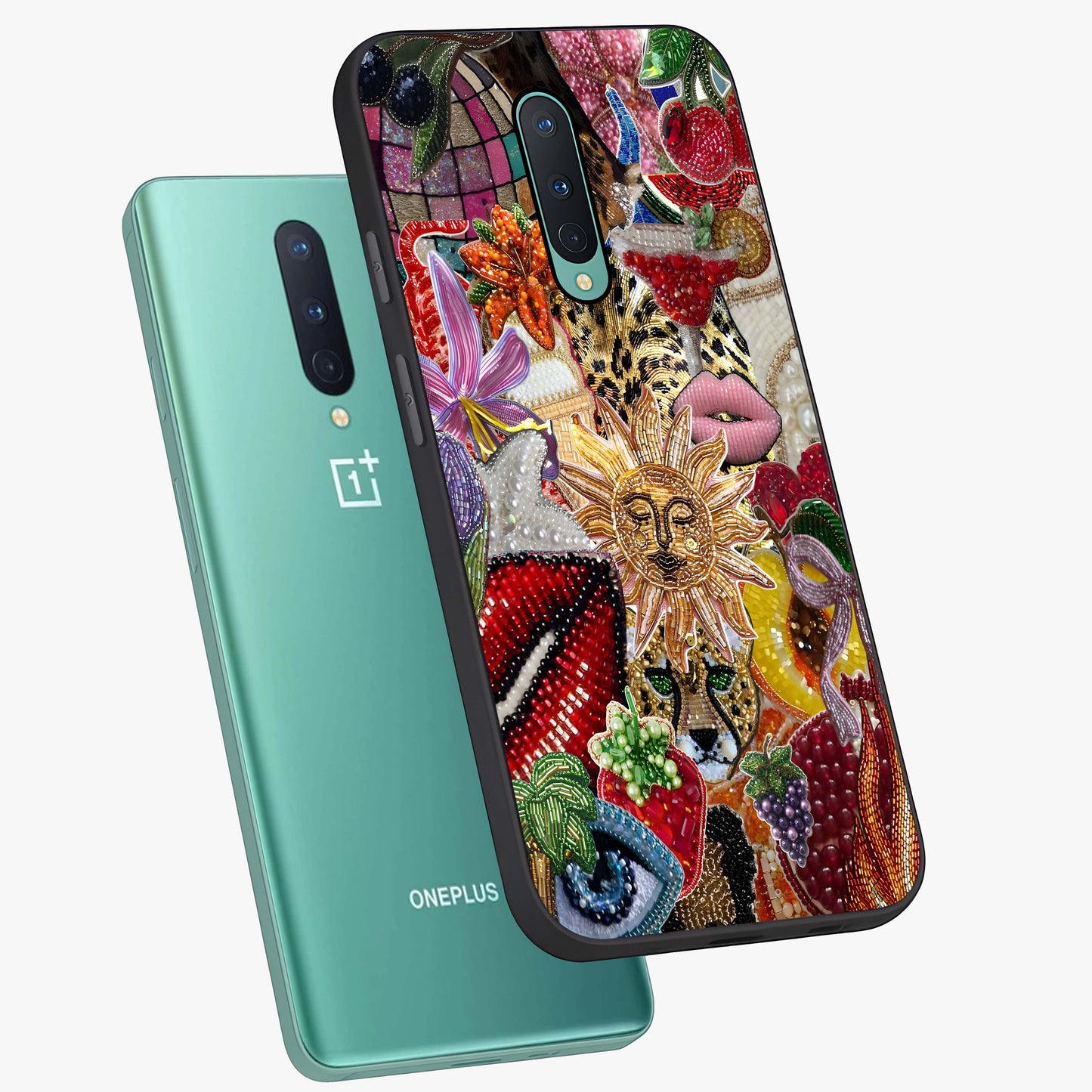 Beaded Fashion Jungle Glass Case displayed in angled mockup highlighting colorful fashion bead design and artistic pattern.