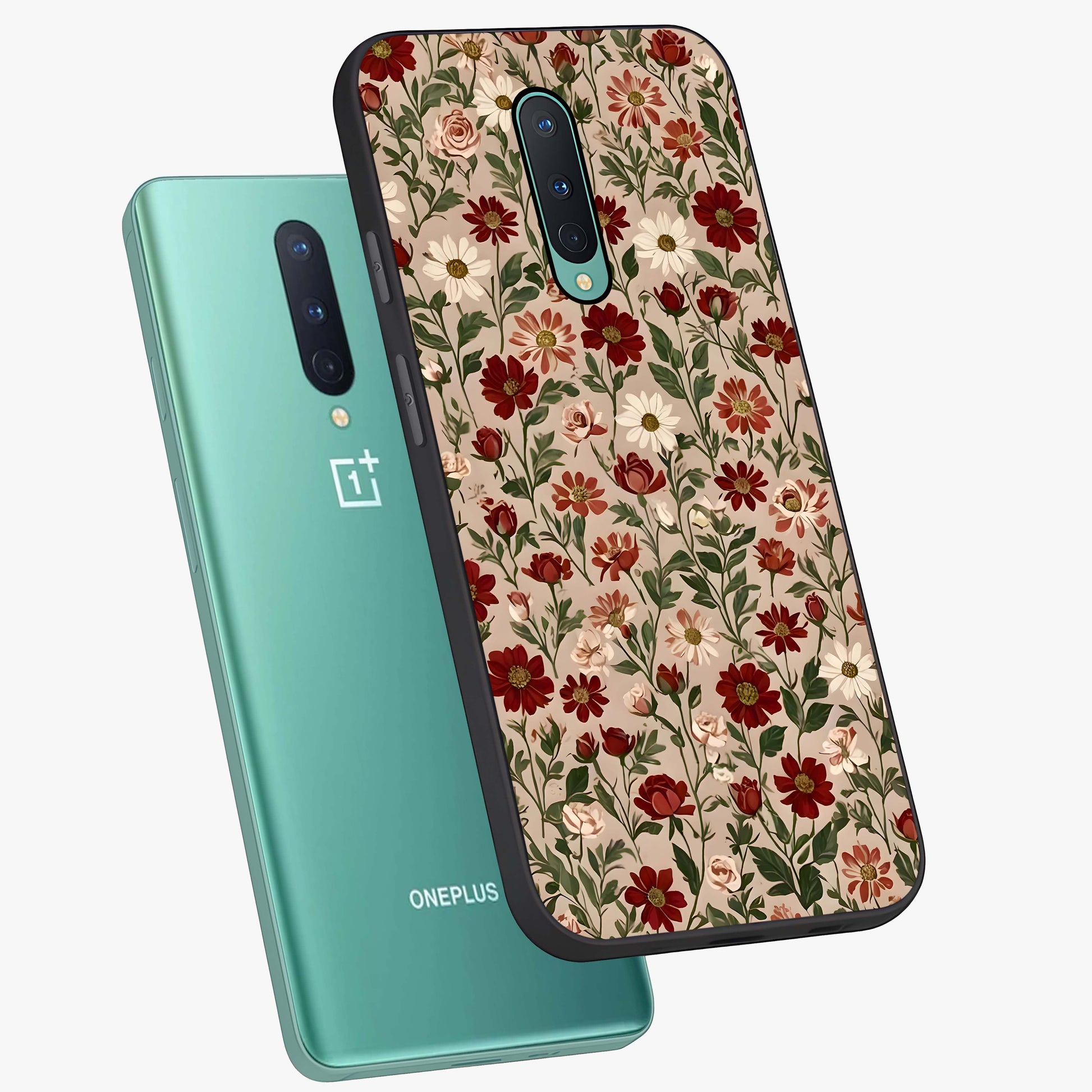 Biege Flower With Leaf Glass Case displayed in angled mockup highlighting minimal floral leaf design and elegant aesthetic.
