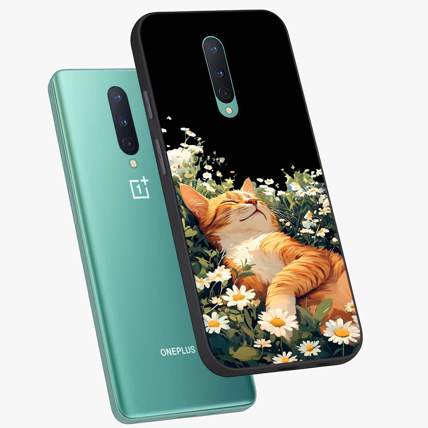 Blissful Bloom Cat Glass Case displayed in angled mockup highlighting playful feline illustration with soft floral aesthetic.
