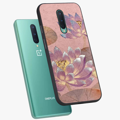 Blossom Mist Lotus Glass Case displayed in angled mockup highlighting delicate lotus illustration with calm aesthetic theme.