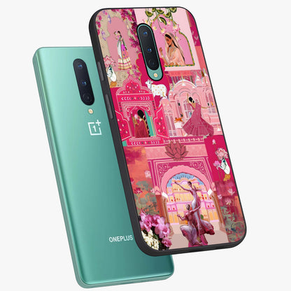 Blossoms of Rajasthan Glass Case displayed in angled mockup highlighting vibrant floral pattern with cultural aesthetic style.