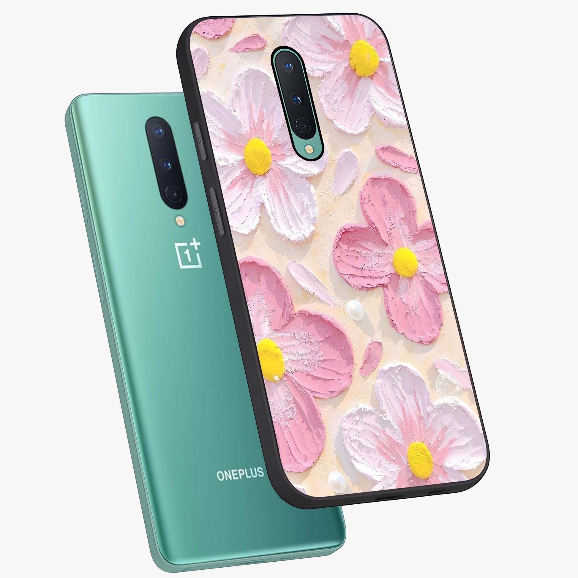 Blush Bloom Texture Glass Case displayed in angled mockup highlighting subtle bloom pattern with aesthetic pastel design.