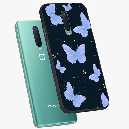 Butterfly With Stars Pattern Glass Case displayed in angled mockup highlighting dreamy butterfly and star design with aesthetic theme.