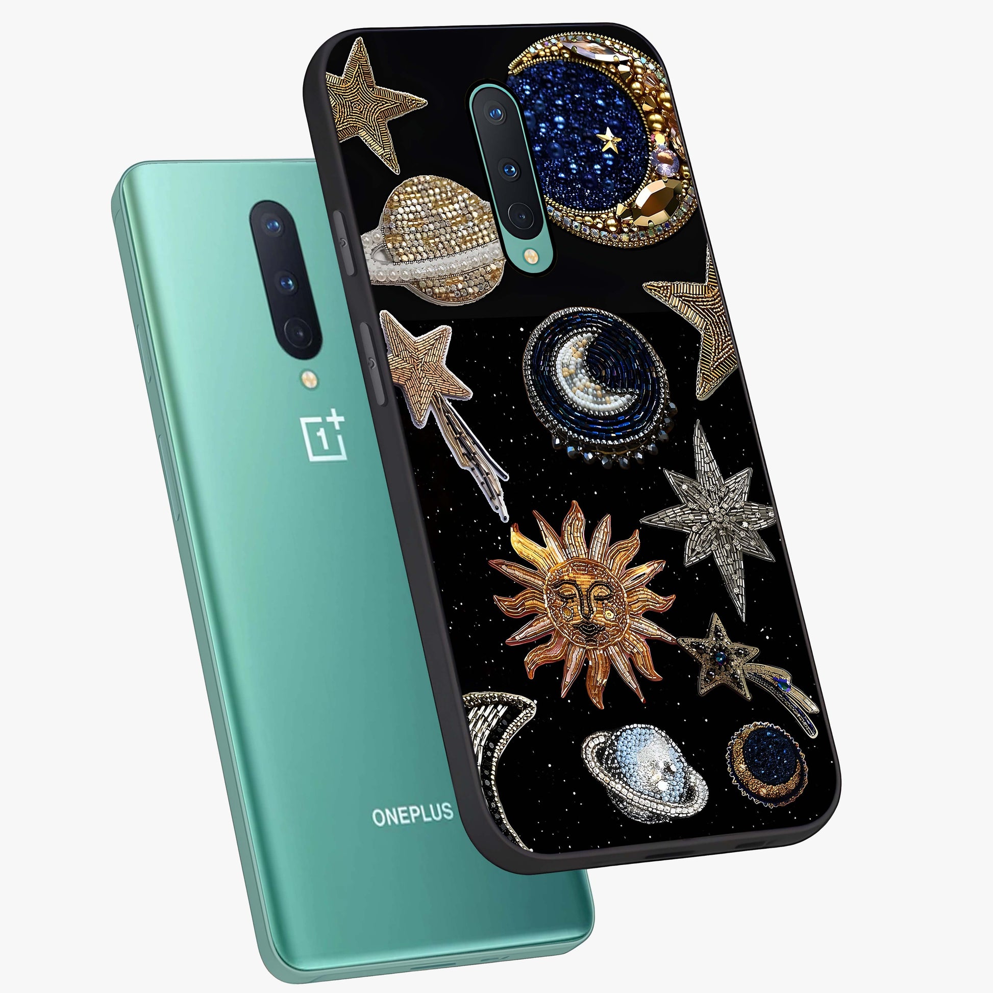 Celestial Gem Constellations Glass Case displayed in angled mockup highlighting gemstone inspired constellation design.