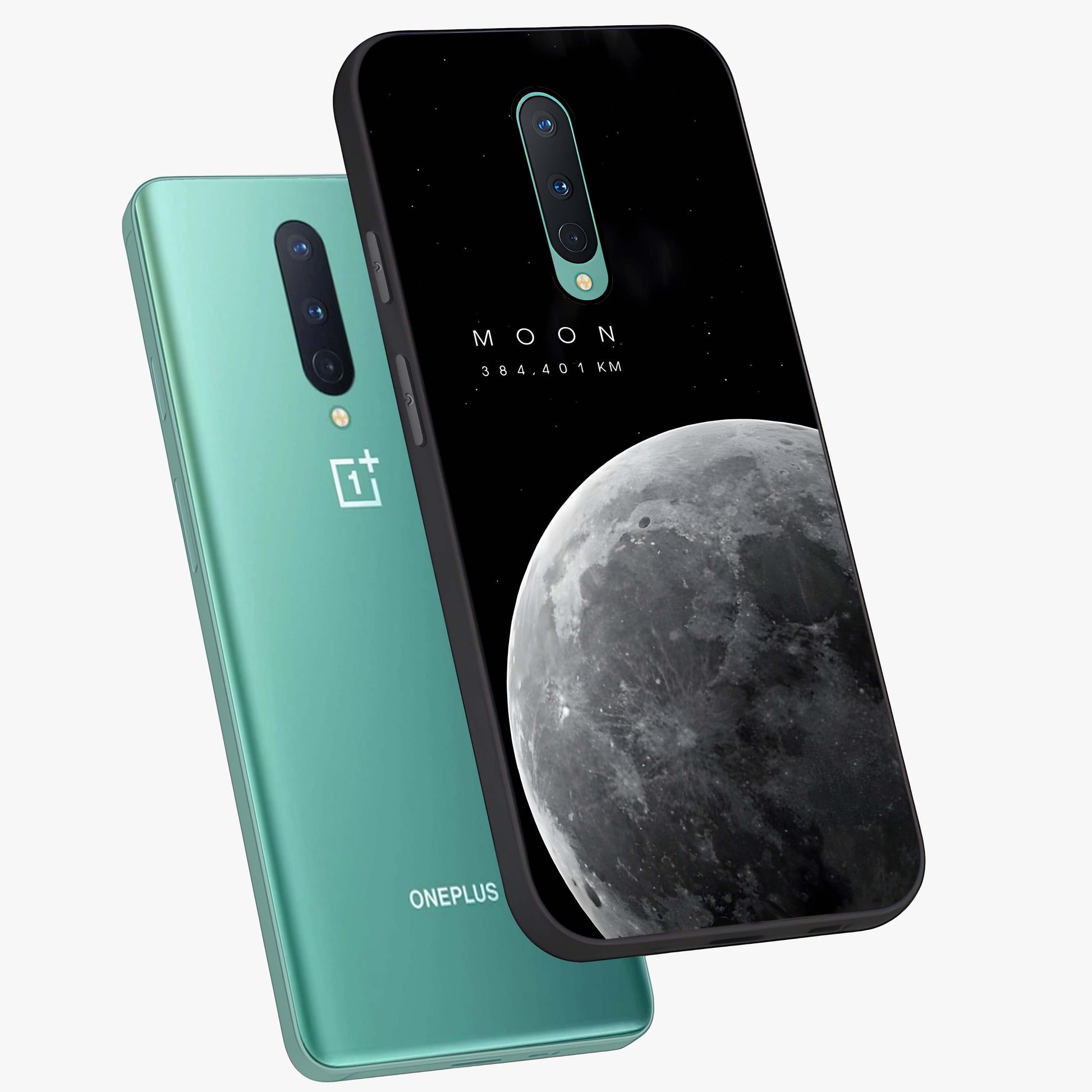 Cosmic Moon Glow Glass Case displayed in angled mockup highlighting celestial moon design with cosmic aesthetic theme.