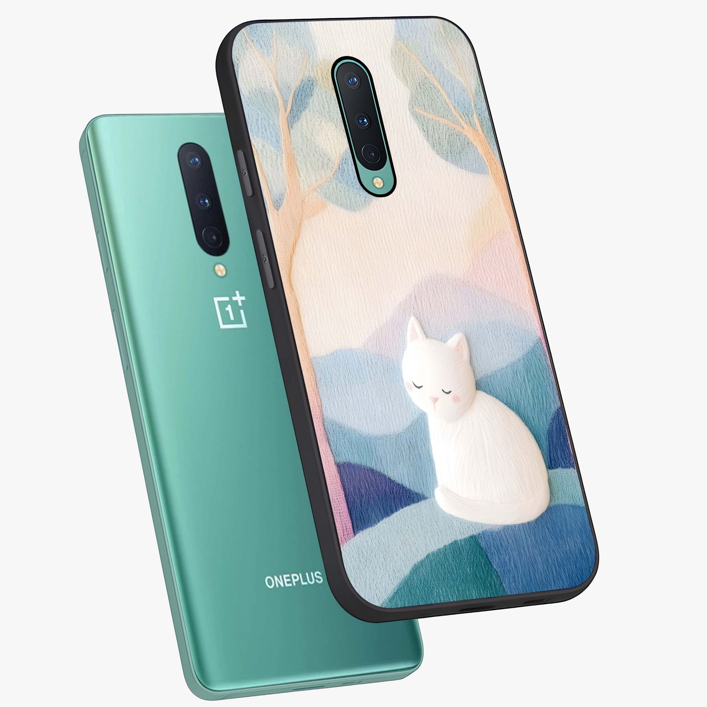 Cotton Dream Cat Glass Case displayed in angled mockup highlighting cute feline illustration with pastel aesthetic style.