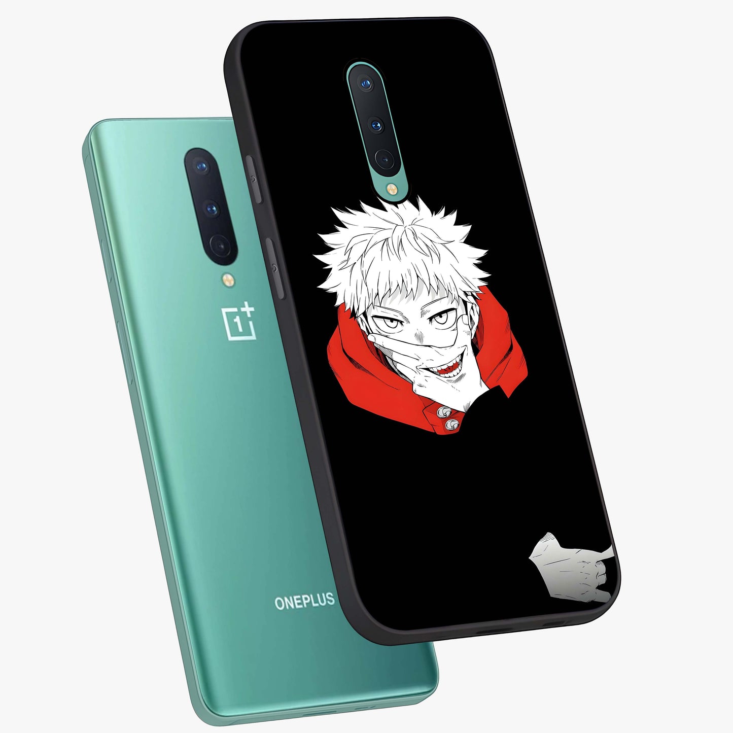 Crimson Chaos Smile Glass Case displayed in angled mockup highlighting edgy crimson smile design with graphic aesthetic.