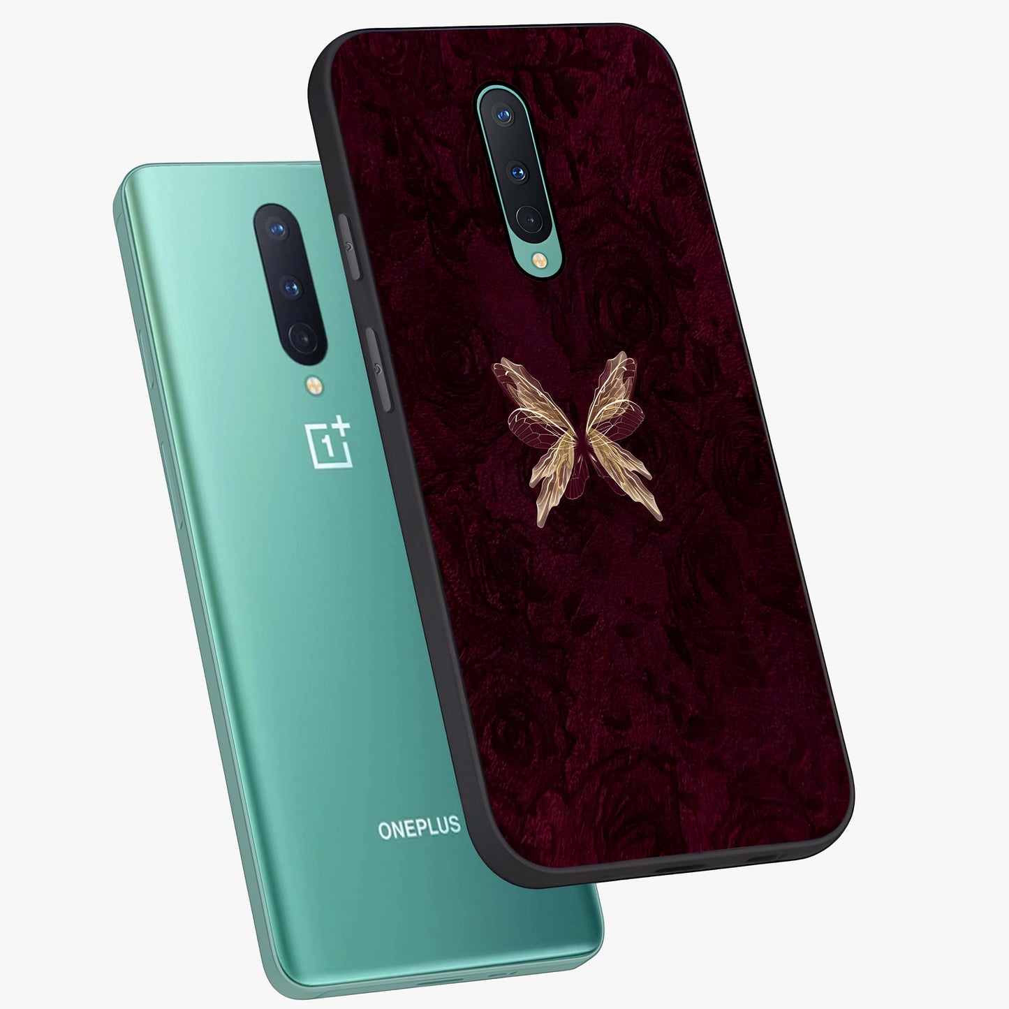 Crimson Fade Butterfly Glass Case displayed in angled mockup highlighting elegant butterfly design with crimson gradient aesthetic.