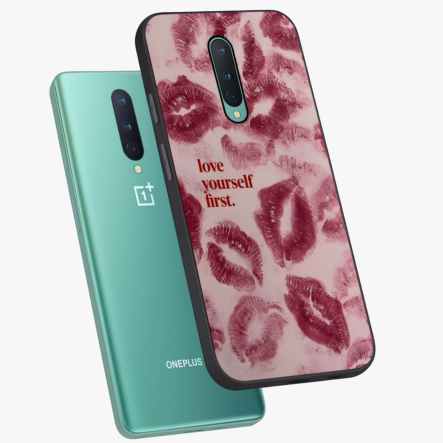 Crimson Kiss Love Glass Case displayed in angled mockup highlighting bold love inspired design with modern aesthetic style.