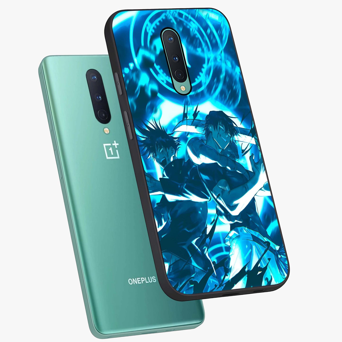 Cursed Energy Clash Glass Case displayed in angled mockup highlighting powerful battle inspired graphic with anime style aesthetic.