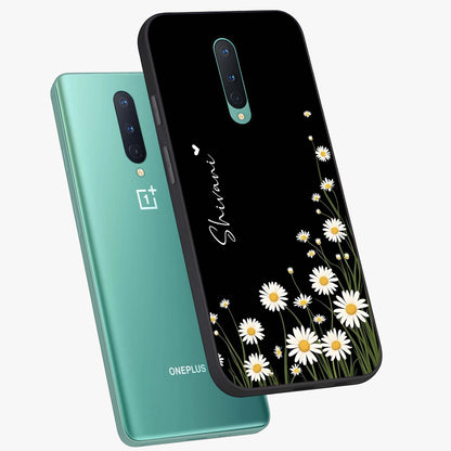 Daisy Cascade Custom Name Glass Case displayed in angled mockup highlighting delicate daisy artwork with custom name feature.