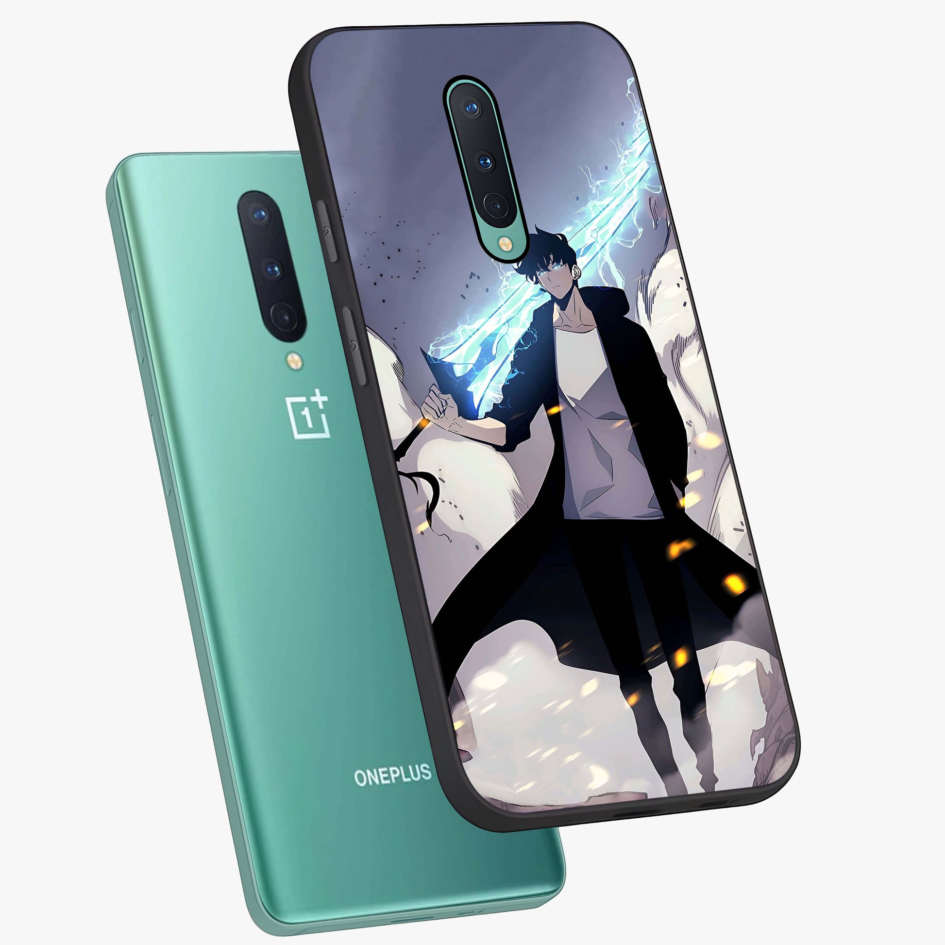 Dark Lightning Anime Warrior Glass Case displayed in angled mockup highlighting powerful lightning themed anime illustration.