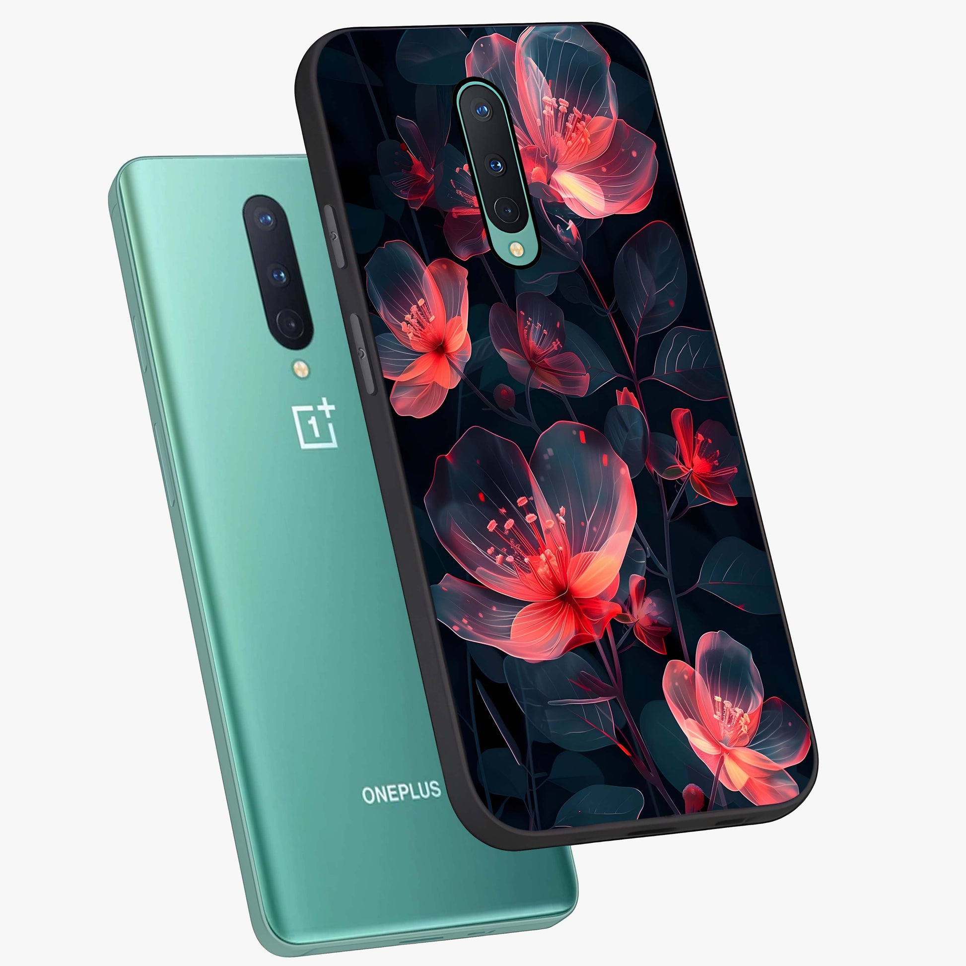 Dark Shade of Flower Glass Case displayed in angled mockup highlighting moody floral illustration with aesthetic dark tones.