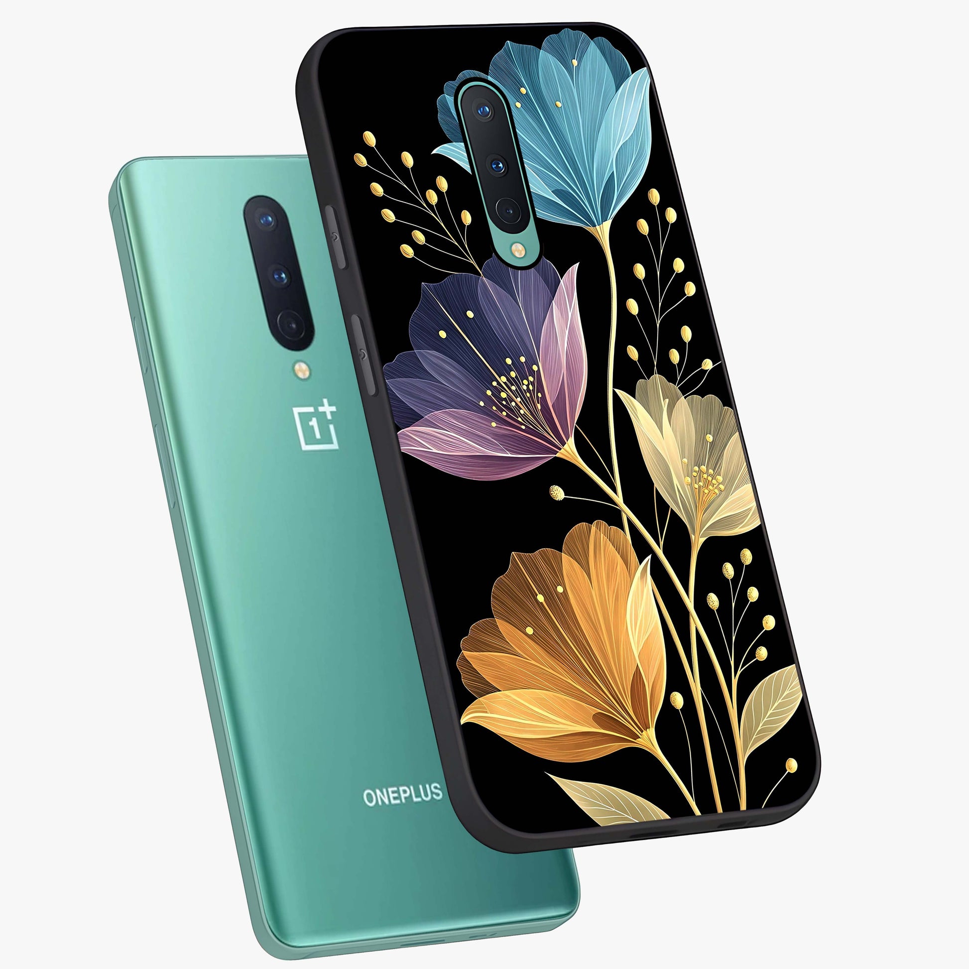 Delicate Multicolor Flowers Glass Case displayed in angled mockup highlighting colorful flower pattern with soft aesthetic style.