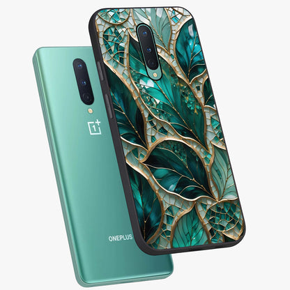 Emerald Leaf Glass Glass Case displayed in angled mockup highlighting botanical leaf illustration with elegant natural aesthetic.