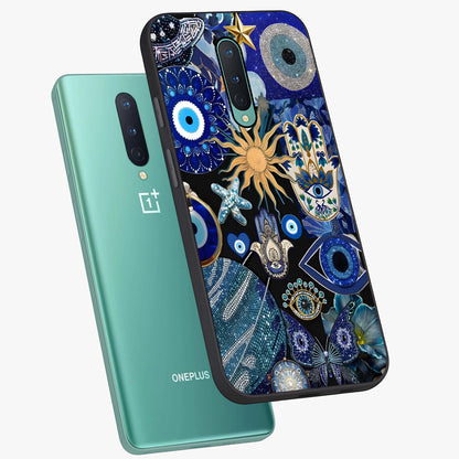 Evil Eye Charm Mix Glass Case displayed in angled mockup highlighting protective evil eye symbols with spiritual aesthetic design.