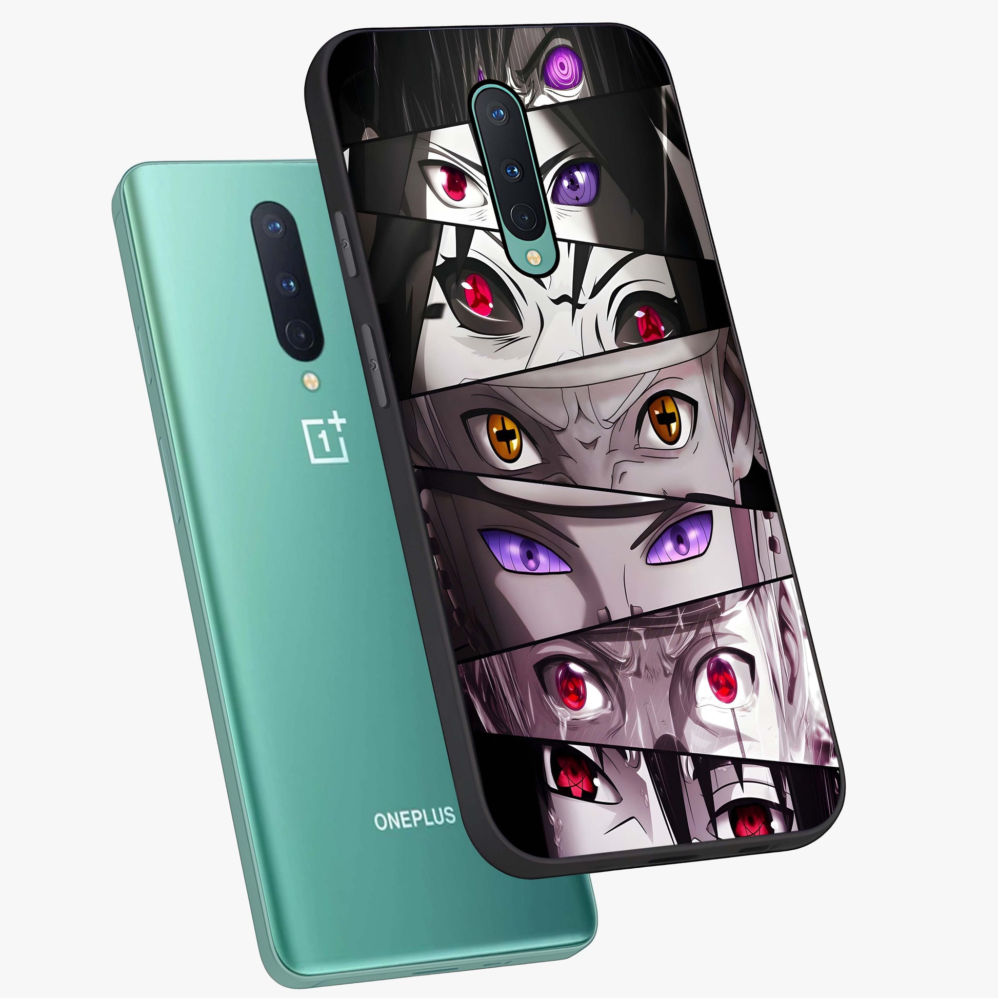 Eyes of Destiny Glass Case displayed in angled mockup highlighting bold eye illustration with mystical aesthetic style.