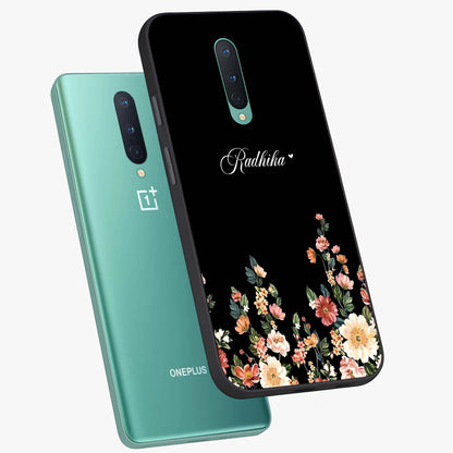 Floral Design With a Custom Personalized Name Glass Case displayed in angled mockup highlighting elegant floral pattern with custom name feature.