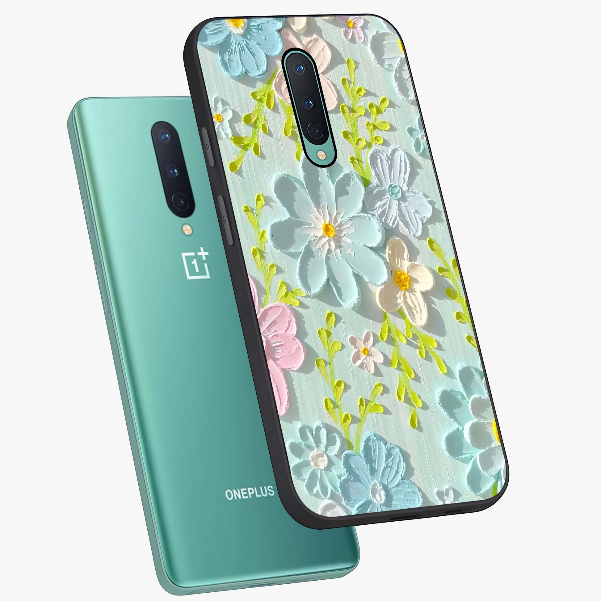 Frosted Petal Garden Glass Case displayed in angled mockup highlighting delicate flower petal design with calm garden aesthetic.