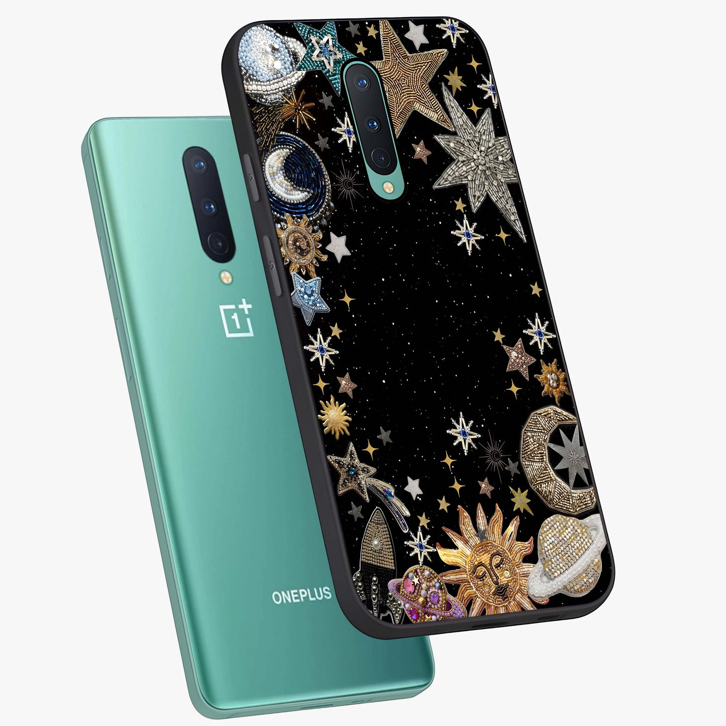 Galactic Jewel Stars Glass Case displayed in angled mockup highlighting shining celestial star design with cosmic aesthetic style.
