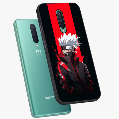Kakashi Scarlet Shadow Glass Case displayed in angled mockup highlighting dramatic ninja illustration with scarlet themed aesthetic.