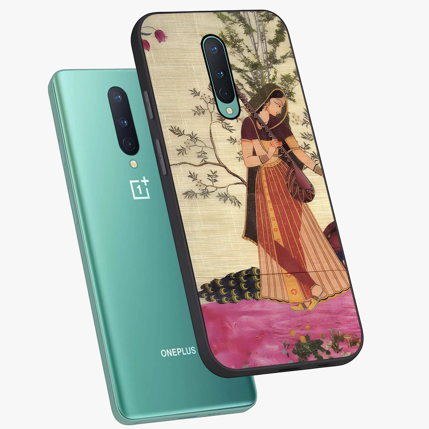 Lady With Veena Art Glass Case displayed in angled mockup highlighting graceful musical illustration with cultural artistic aesthetic.