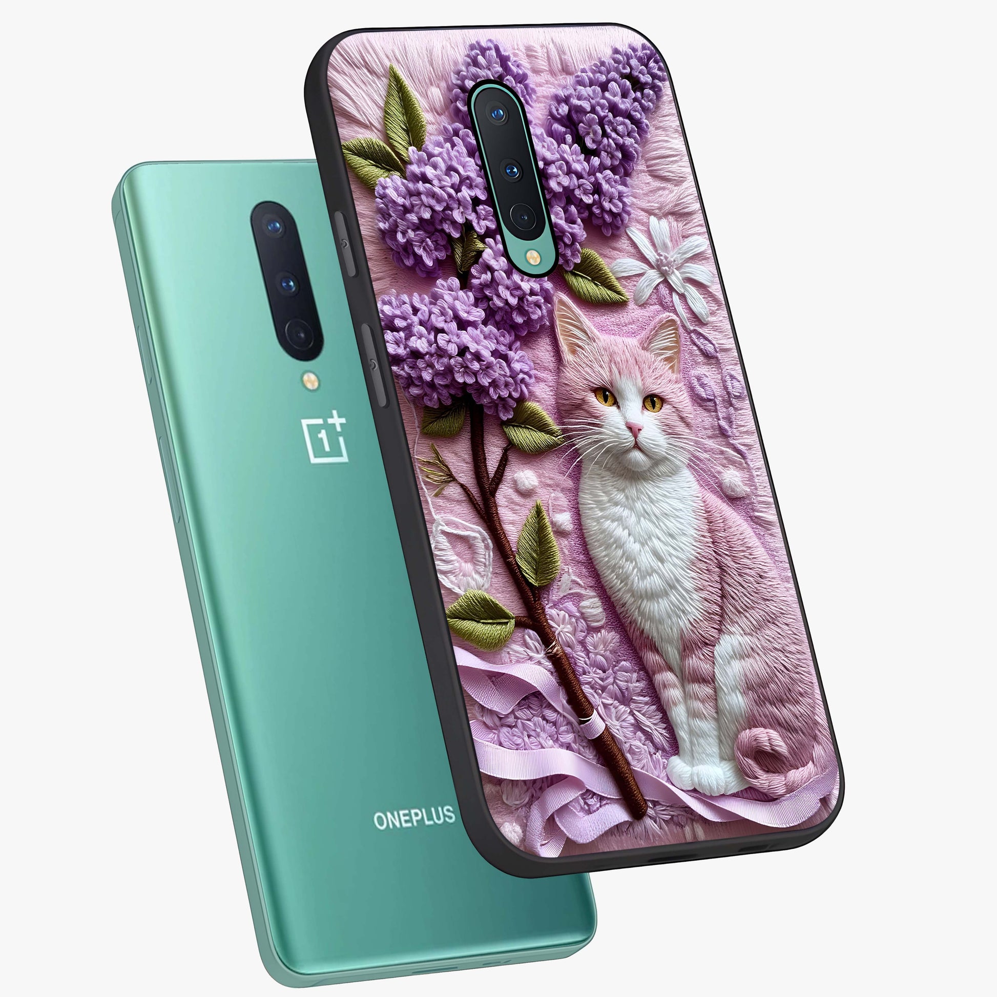 Lavender Cat Whimsy Glass Case displayed in angled mockup highlighting playful feline illustration with pastel lavender aesthetic.